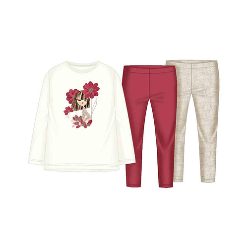 Mayoral AW25 Mini Girls 3 Piece Legging Set Cherry 4724