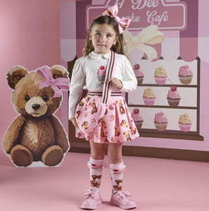 ADee AW25 Bear Print Skirt Set 513 Mabel Snow White