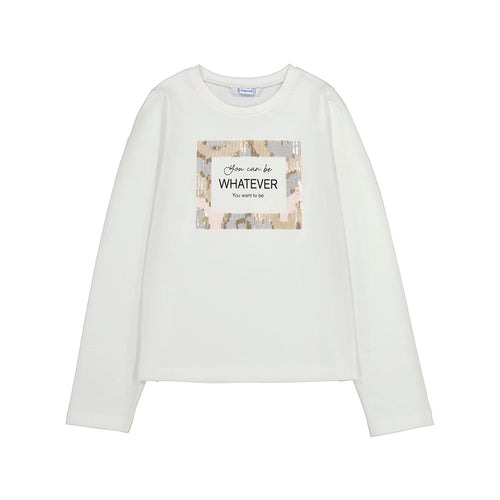 Mayoral AW25 Junior Girls Long Sleeved T-Shirt 7018 Cream Nude