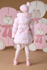 ADee AW24 Bow Faux Fur Hooded Teddy Print Jacket Stella 207 Baby Pink