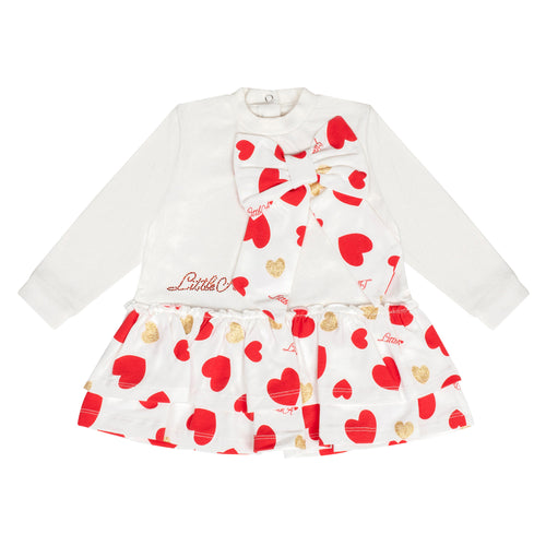 Little A AW24 Heart Print Bow Dress Hannah 417 Snow white