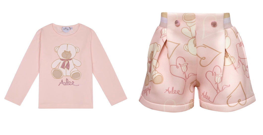 ADee AW24 Teddy Suzi Long sleeve Top 404 & Stevie Teddy Print Shorts Pink