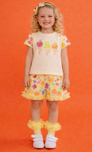 Load image into Gallery viewer, Daga SS26 Tutti Frutti Lemon T-Shirt With Fruit Print Sleeves &amp; Matching Tulle Trimmed Shorts M13/26 (M10535 + M10537