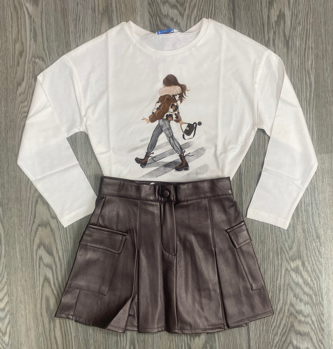 Mayoral AW24 Chocolate Skirt 7972 Junior Girl