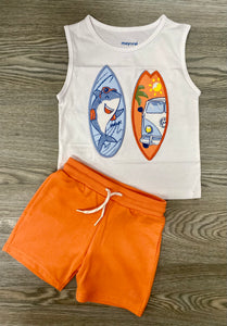 Mayoral SS25 Baby Boy Tank Top 1069 White & Shorts 621 Coral