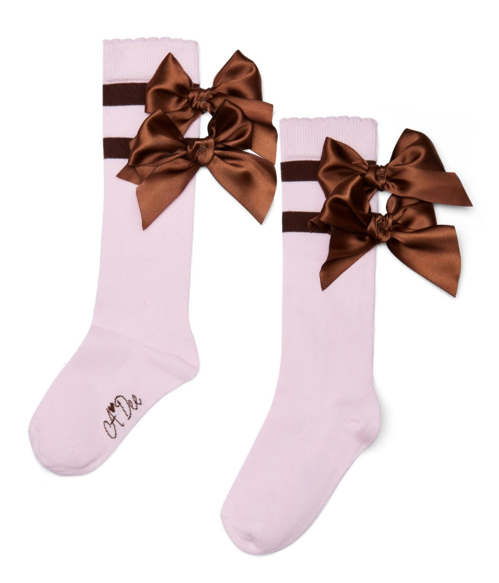 ADee AW25 Knee High Double Bow Socks 915 Maeve Brown