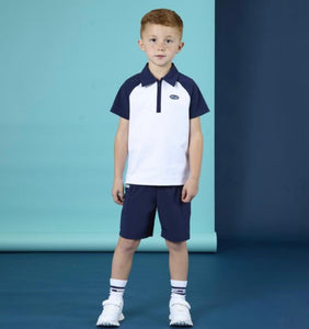 Mitch & Son SS25 JNR Harvey Nylon Sleve Polo - Bright White Navy