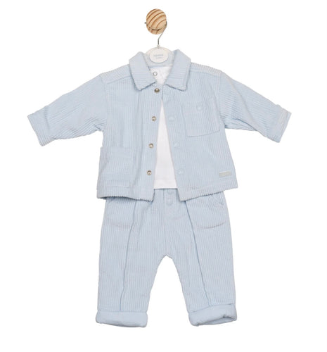 Mintini AW25 Top, Trouser & Shirt - White/ Blue- Courdroy