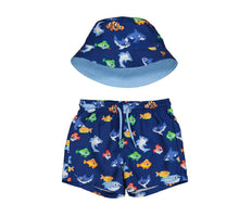 Load image into Gallery viewer, Mayoral Baby SS26 Positioned t-shirt s/s 1013 sky blue &amp; Swim shorts with Bucket Hat
