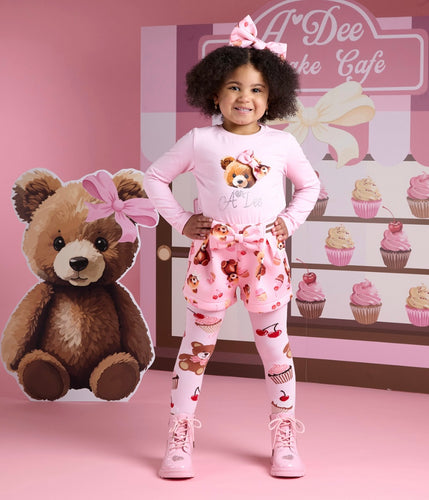 ADee AW25 Bear Print Short Set 515 Maya Pink Fairy