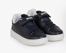 Load image into Gallery viewer, Boss AW26 Boys Navy Blue Monogram Pattern Trainers