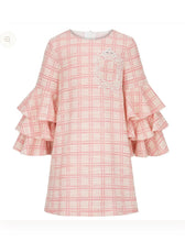Load image into Gallery viewer, Daga AW26 Peach Pink Tweed Frill Sleeve Dress