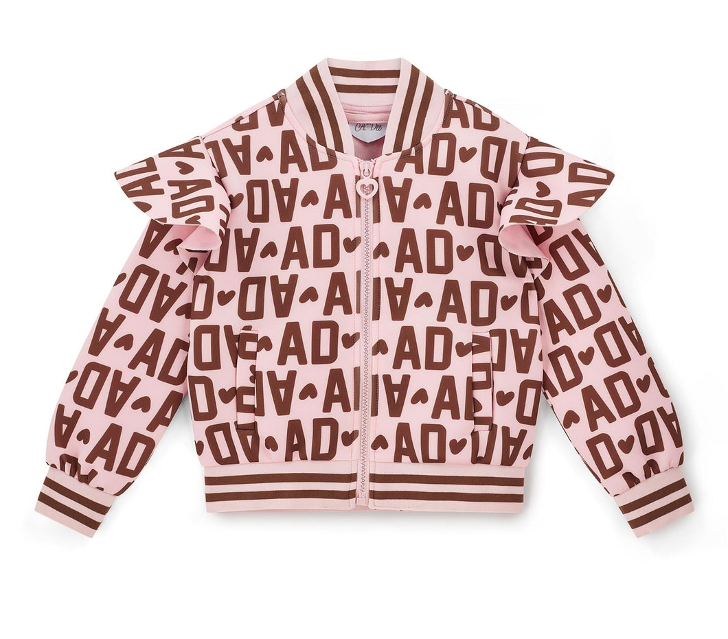 ADee AW25 Initial Icon Melody Initial Print Bomber - Chocolate Brown