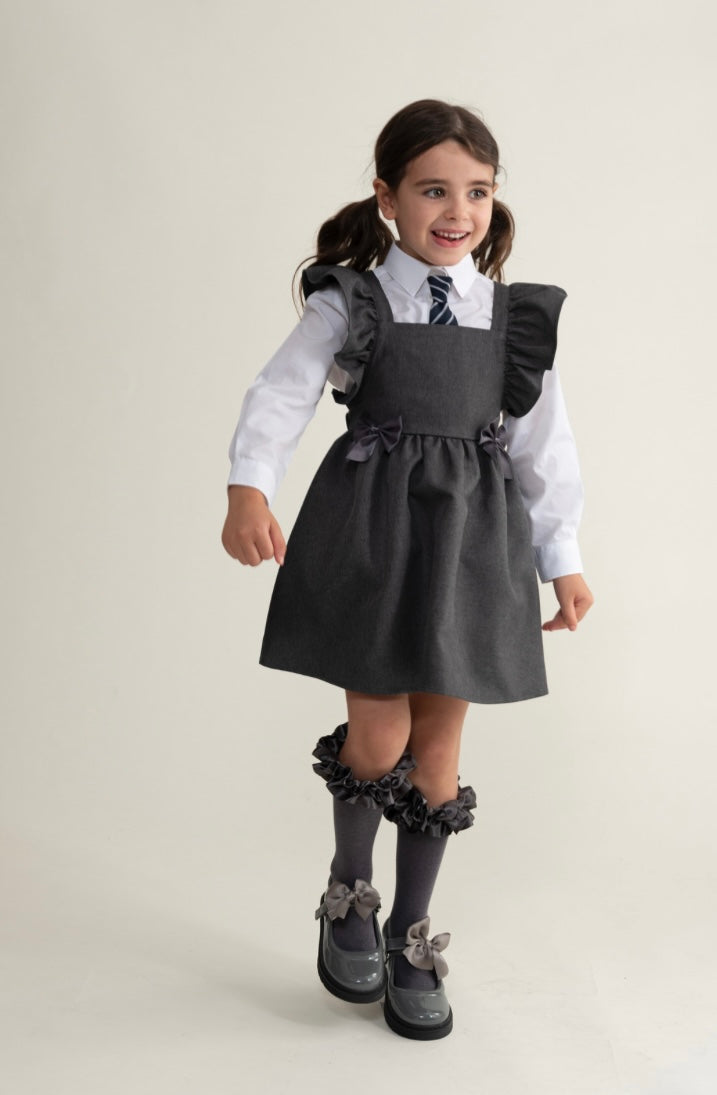 Caramelo AW25 Back To School Flared Pinafore with Bow 342142 Grey