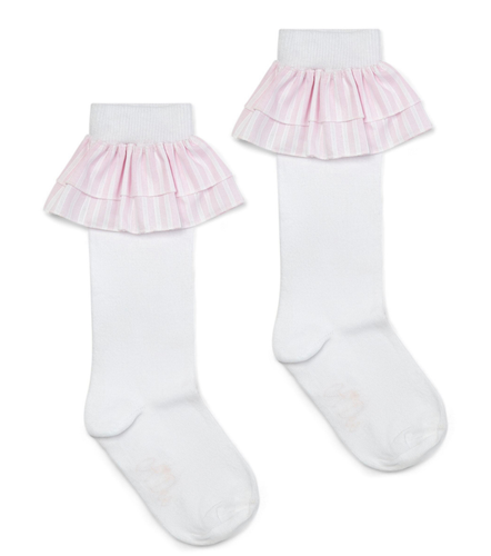 ADee SS25 Seersucker Colette 902 Knee High Socks Bright White