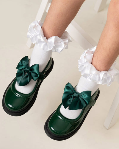 Caramelo AW25 Double Bow School Shoes 377102 Bottle Green