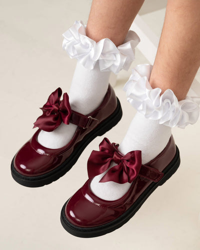 Caramelo AW25 Double Bow School Shoes 377102 Maroon