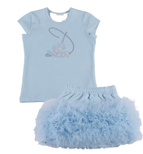 Daga SS24 Pale Blue T-Shirt & Pale Blue Ruffle Tulle Skirt Set 9725 9726