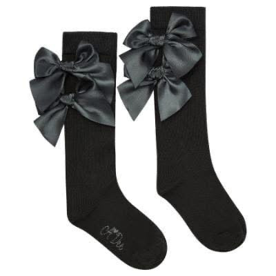 PRE ORDER A Dee BTS Poppy Satin Bow Knee High Sock - Grey