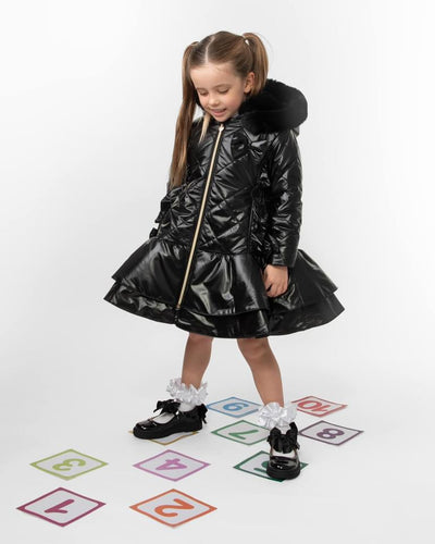 Caramelo AW24 Quilted Coat with Bow Black 342340