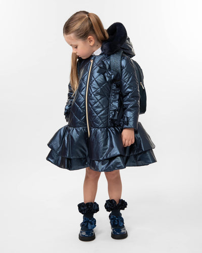 Caramelo AW24 Quilted Coat with Bow Navy 342340