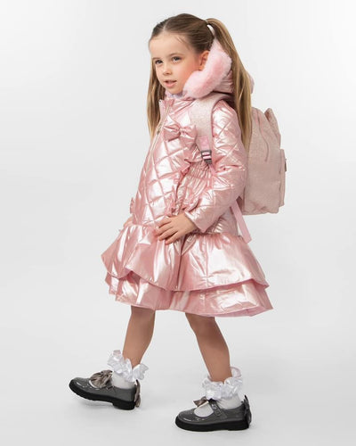 Caramelo AW24 Quilted Coat with Bow Pink 342340