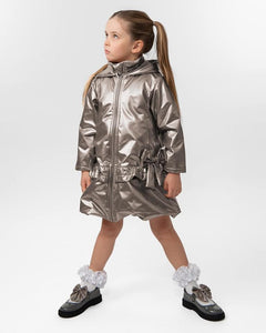 Caramelo Kids AW24 Girls Shiny Bow Fleece Rain Coat Silver