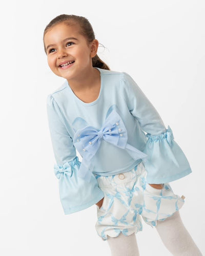 Caramelo AW24 Beautiful Bows Scallop Shorts Set 349050 Sky