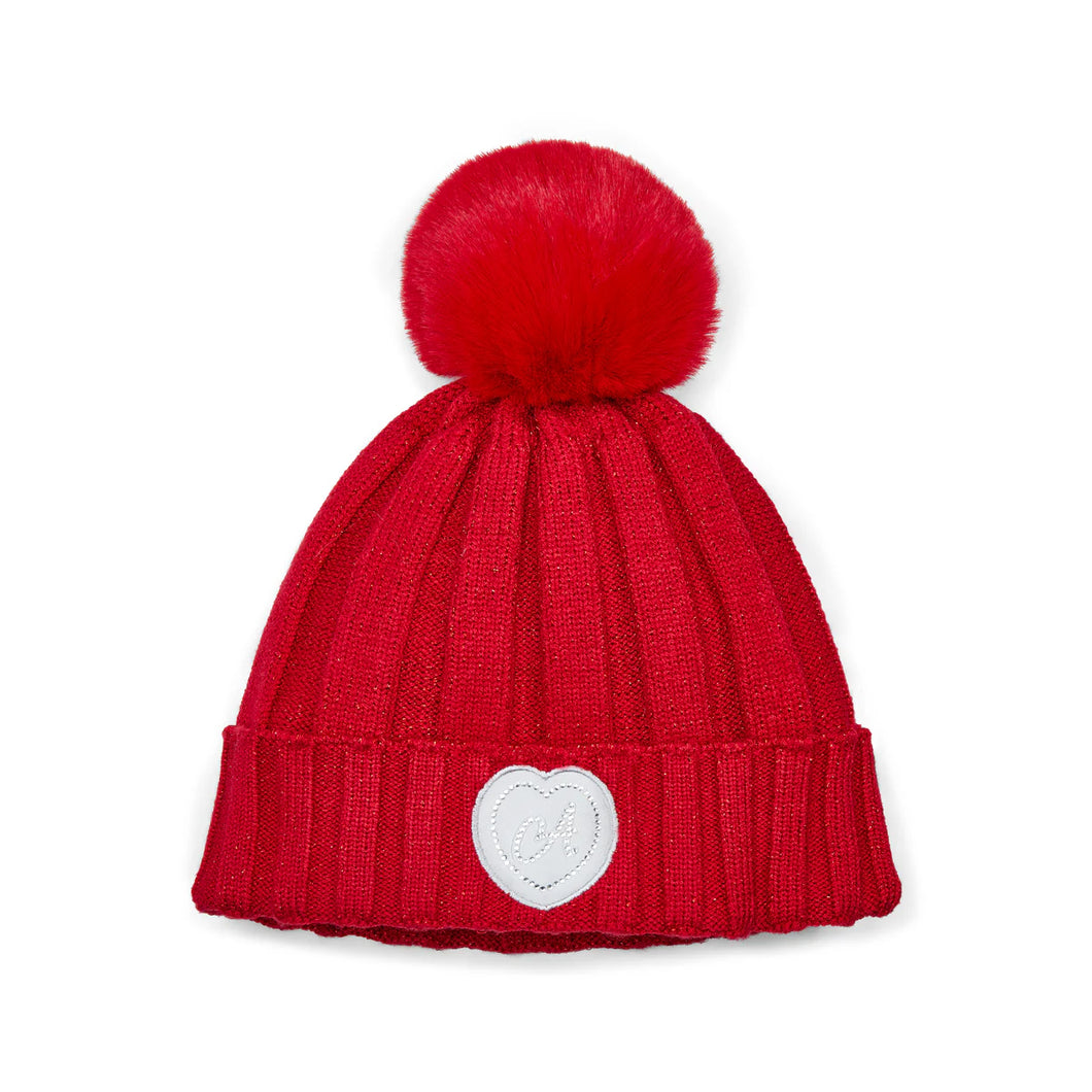 ADee AW 2025 Girls Red Mallory Pom Pom Hat