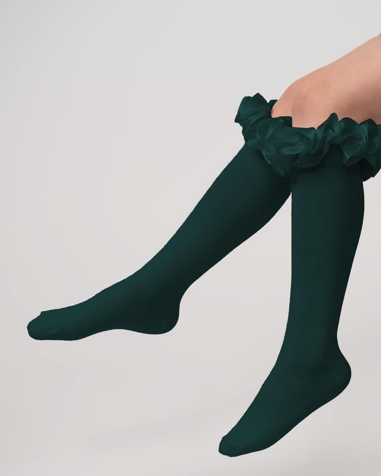 Caramelo AW24 Ruffle ribbon knee length socks Green