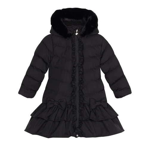 ADee AW24 Back to School Becky Coat with Faux Fur Hood Black