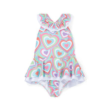 Load image into Gallery viewer, ADee SS25 OCEANA Multicoloured Heart Print Frill Swimsuit