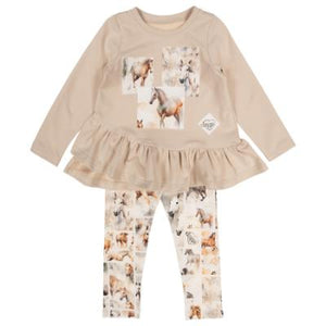 Daga AW24 Girls Horse Racing Daga Girls Horse Racing Print Legging Set - Beige