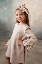 Load image into Gallery viewer, Daga AW24 Girls Horse Racing Ruffle Sleeve Dress - Beige 9946