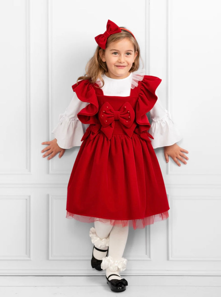 Caramelo AW24 Velvet Pinny Dress Set with Headband 0321187
Red