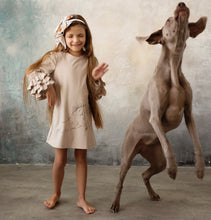 Load image into Gallery viewer, Daga AW24 Girls Horse Racing Ruffle Sleeve Dress - Beige 9946