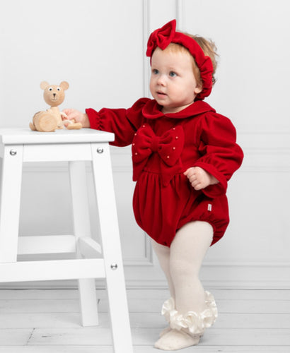 Caramelo AW24 BABY RED VELVET ROMPER WITH HEADBAND 0357190