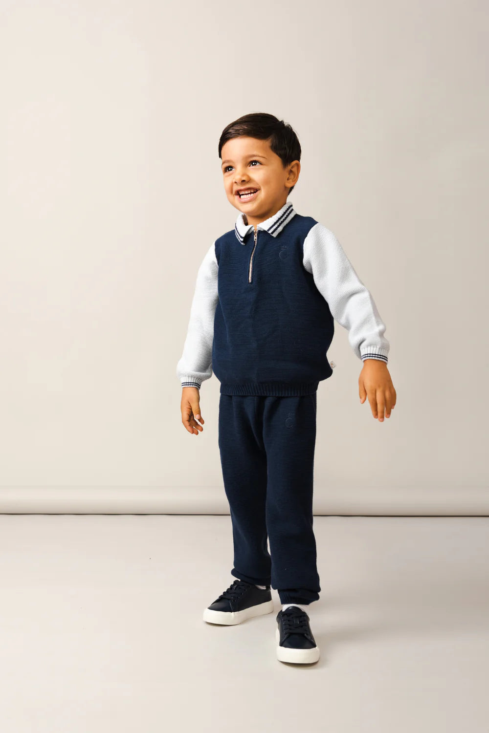 Caramelo Kids AW24 Knitted Zip Neck Polo Set 2031177 Navy