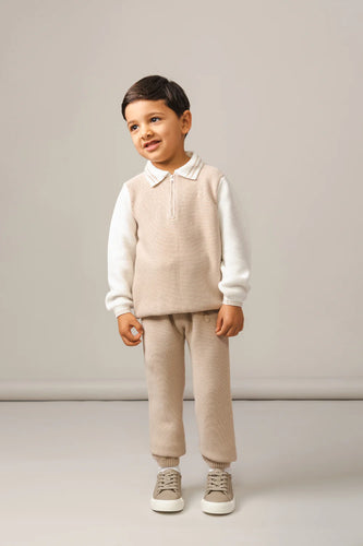 Caramelo Kids AW24 Knitted Zip Neck Polo Set 2031177 Beige