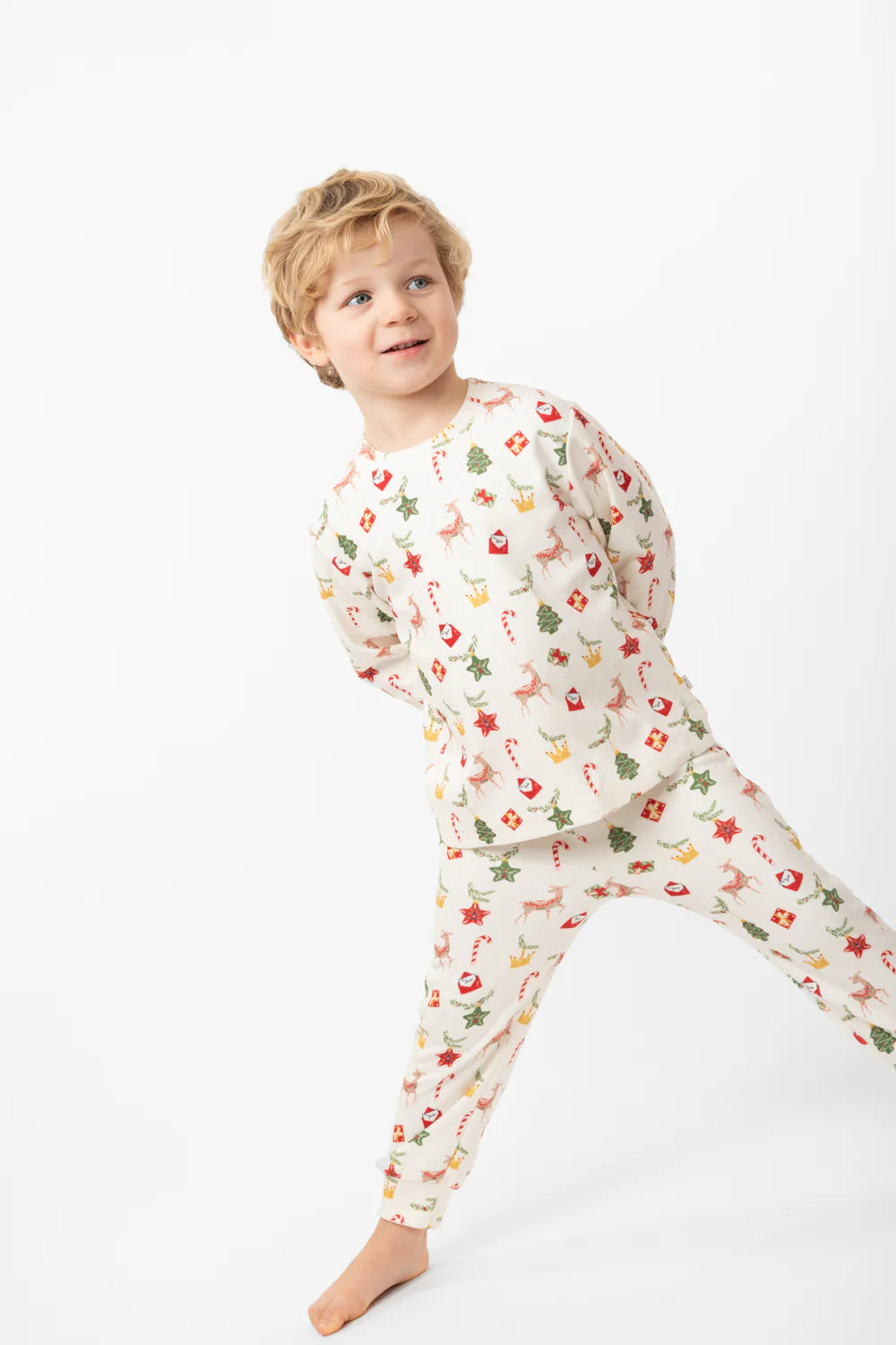 Caramelo kids Festive Holiday Pyjama Set with Reindeer and Christmas Trees