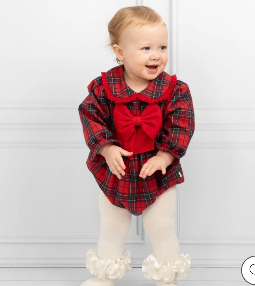 Caramelo Kids Red & Navy Tartan Romper