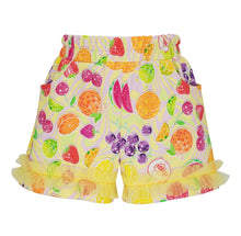 Load image into Gallery viewer, Daga SS26 Tutti Frutti Lemon T-Shirt With Fruit Print Sleeves &amp; Matching Tulle Trimmed Shorts M13/26 (M10535 + M10537