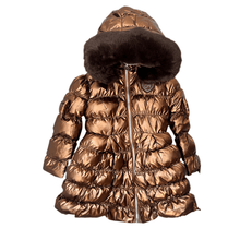 Load image into Gallery viewer, ADee AW25 Padded Long Metallic Jacket 203 Montana Chocolate