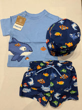 Load image into Gallery viewer, Mayoral Baby SS26 Positioned t-shirt s/s 1013 sky blue &amp; Swim shorts with Bucket Hat