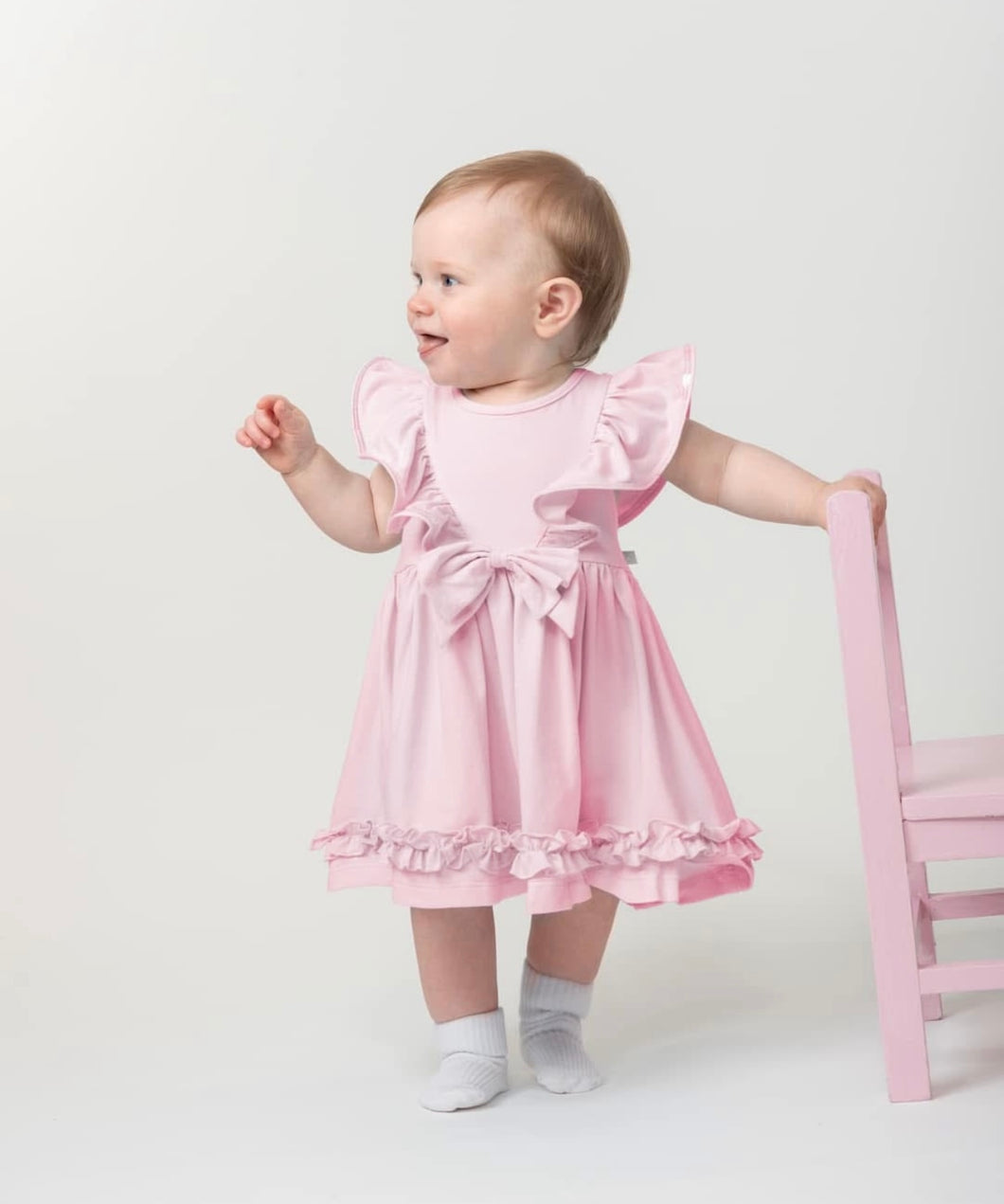 Caramelo SS25 Baby Elevated Essentials Ruffle Dress Pink