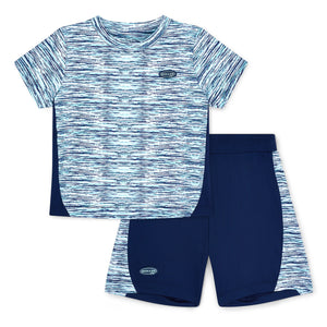 Mitch & Son SS25 Junior HECTOR White & Navy Blue Space Dye Poly Shorts Set