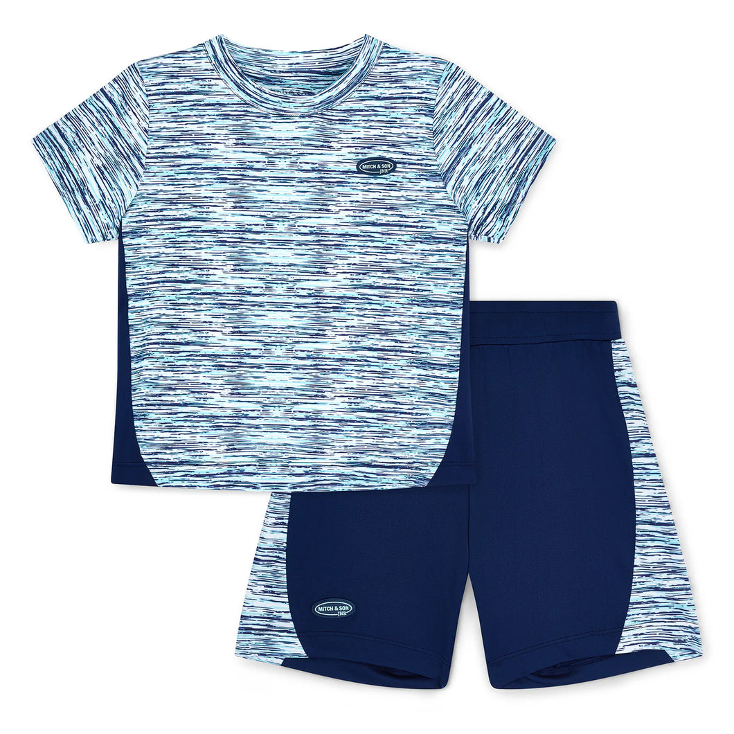 Mitch & Son SS25 Junior HECTOR White & Navy Blue Space Dye Poly Shorts Set