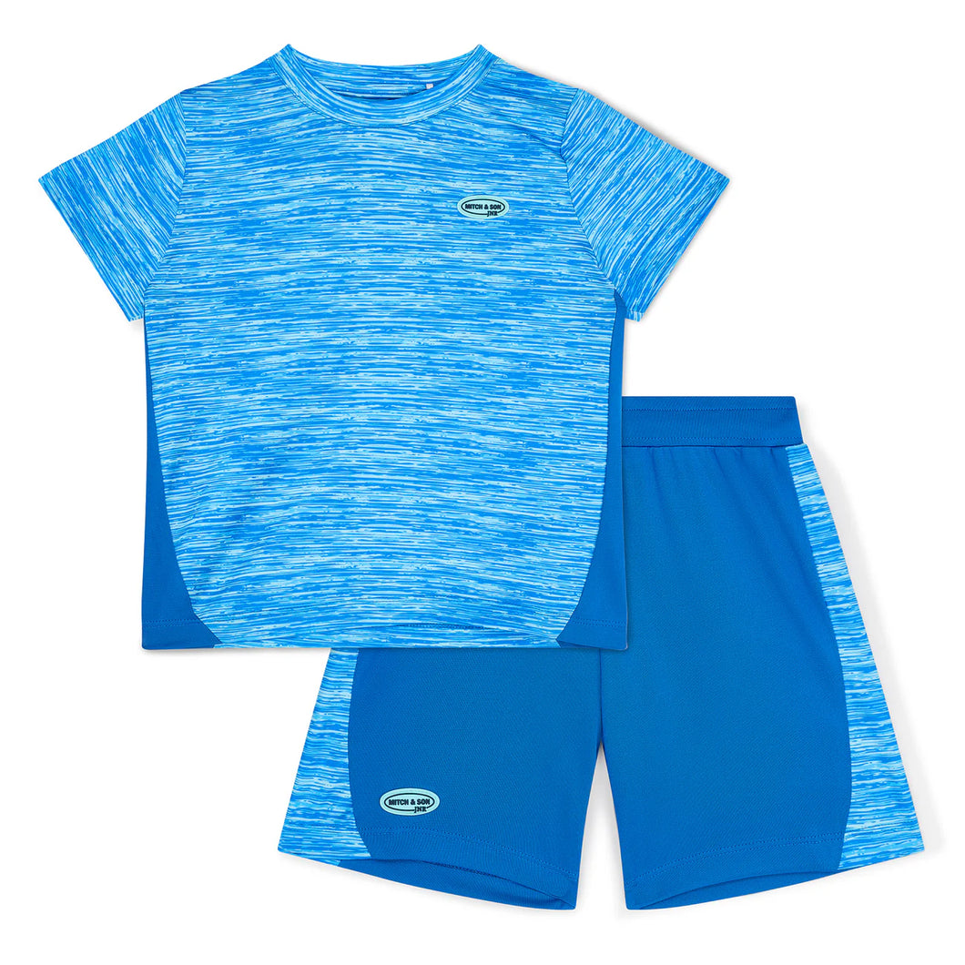 Mitch & Son SS25 Junior HECTOR Bright Blue Space Dye Poly Shorts Set