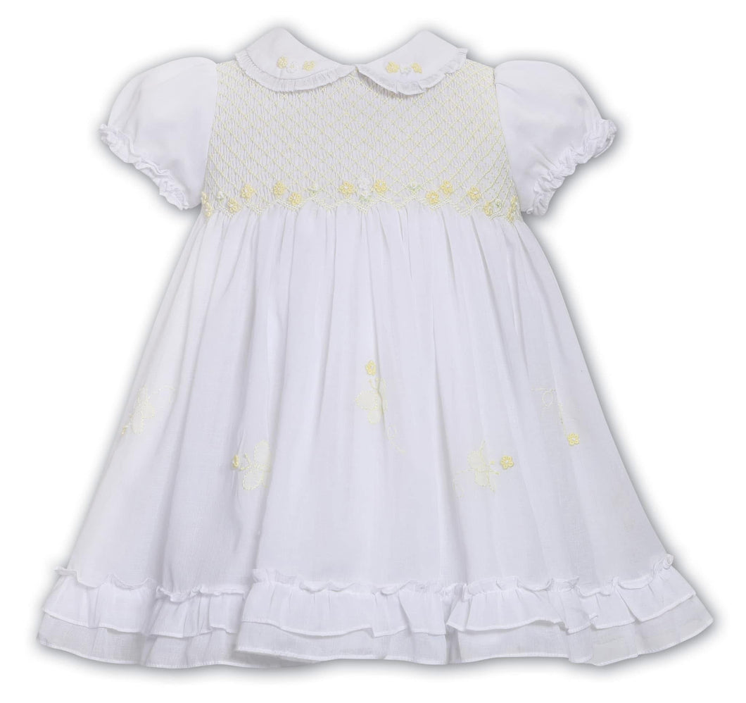 Sarah Louise SS25 white / Lemon Smocked Dress