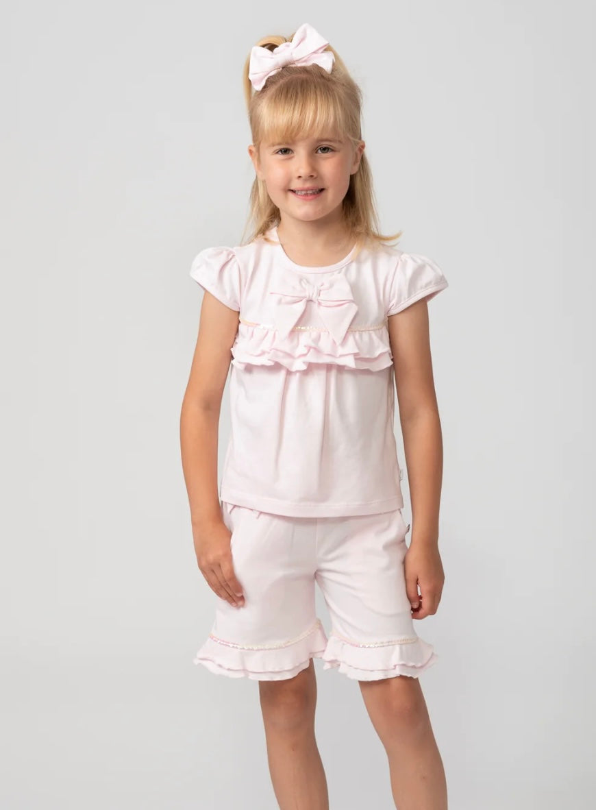Caramelo SS24 Tiered Frill Short Set with headband Pink